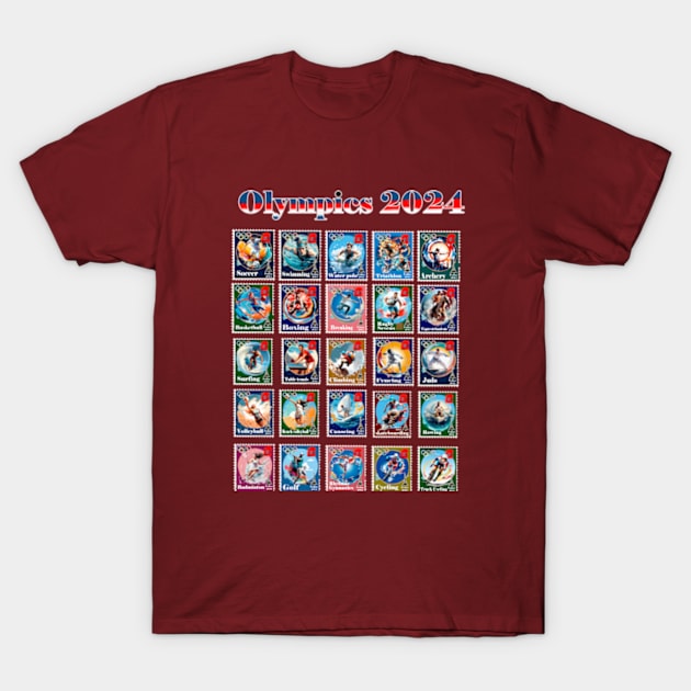 2024 Olympics Commemorative Postage Stamps T-Shirt by enyeniarts